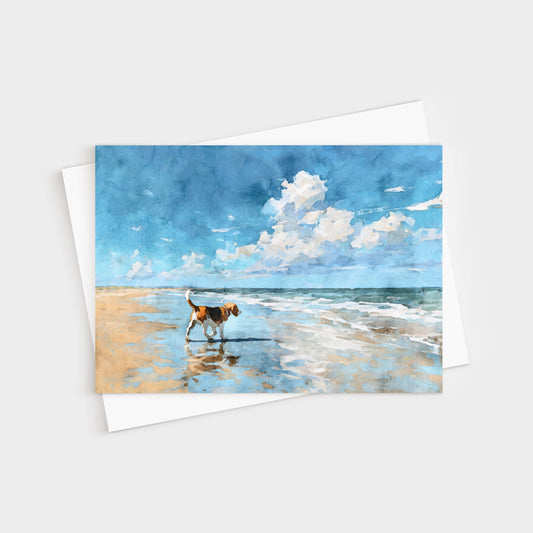 Beagle on a Beach Horizontal Note Card