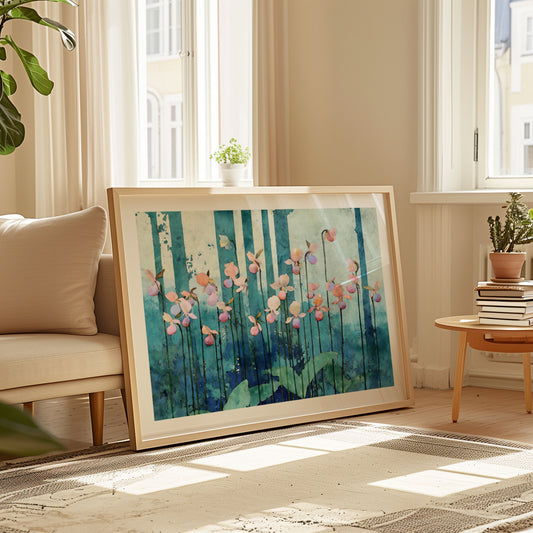 Pink Lady Slipper Orchid Art Print