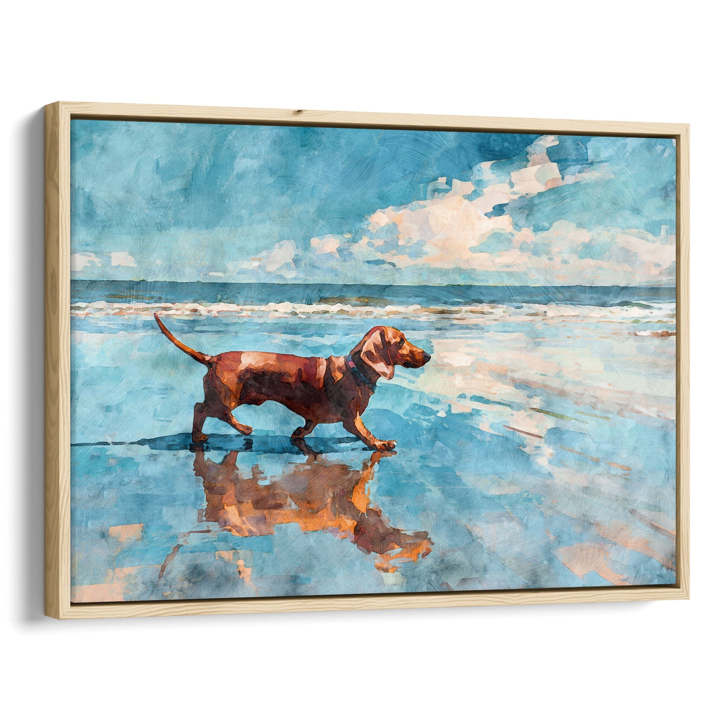 Dachshund on a Beach Horizontal Watercolor Print