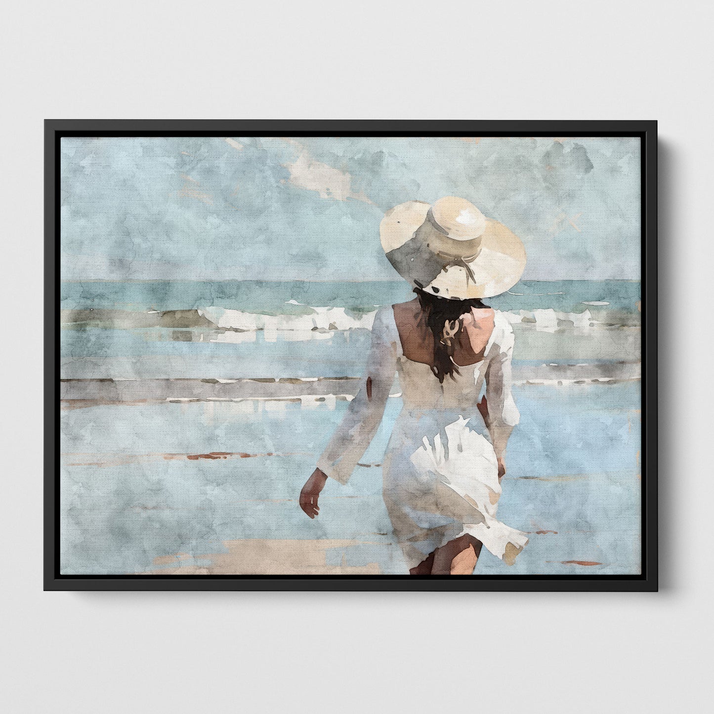 Woman in White at the Beach Print
