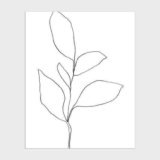 Five Leaf Plant Black and White Minimalist Botanical Line Drawing Print