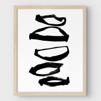 Abstract Ovals Black and White Minimalist Ink Painting Print