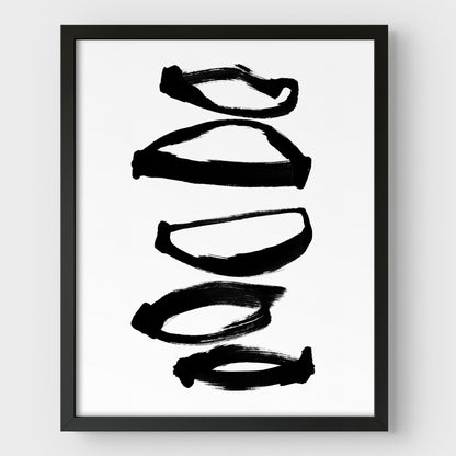 Abstract Ovals Black and White Minimalist Ink Painting Print