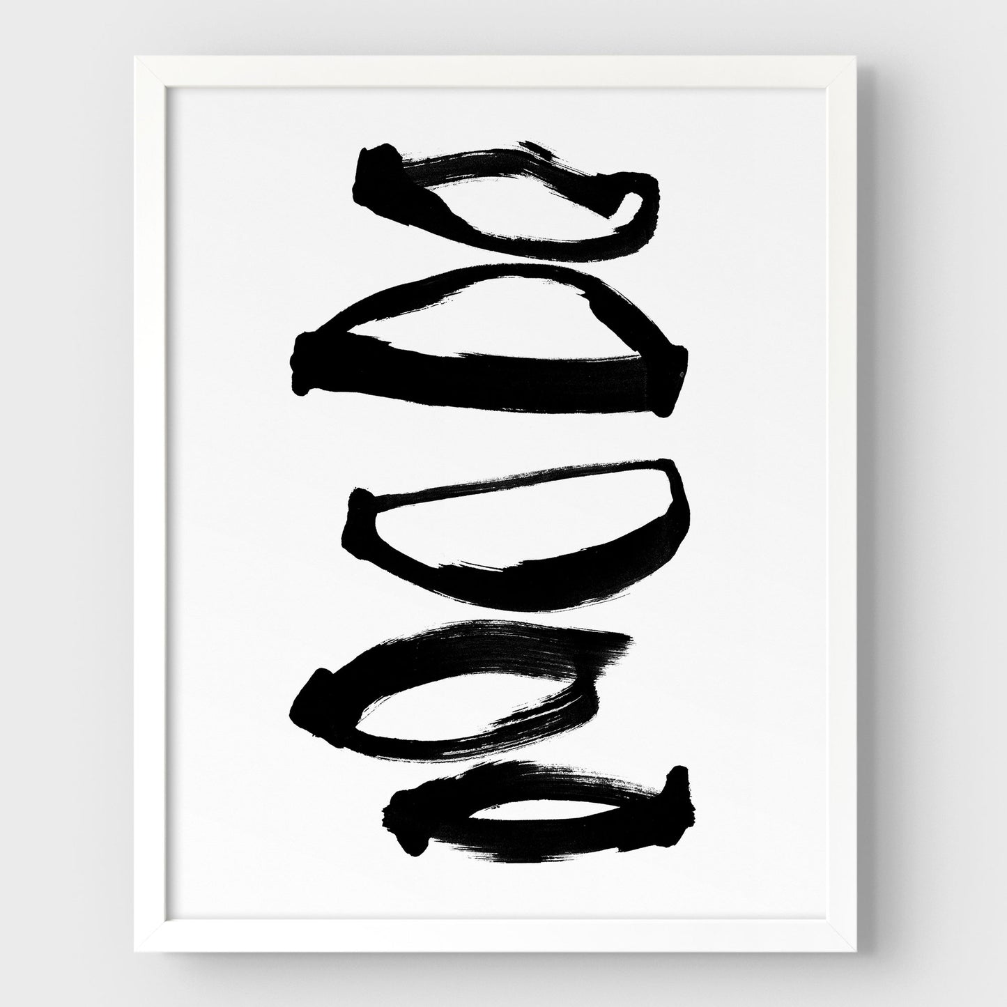 Abstract Ovals Black and White Minimalist Ink Painting Print