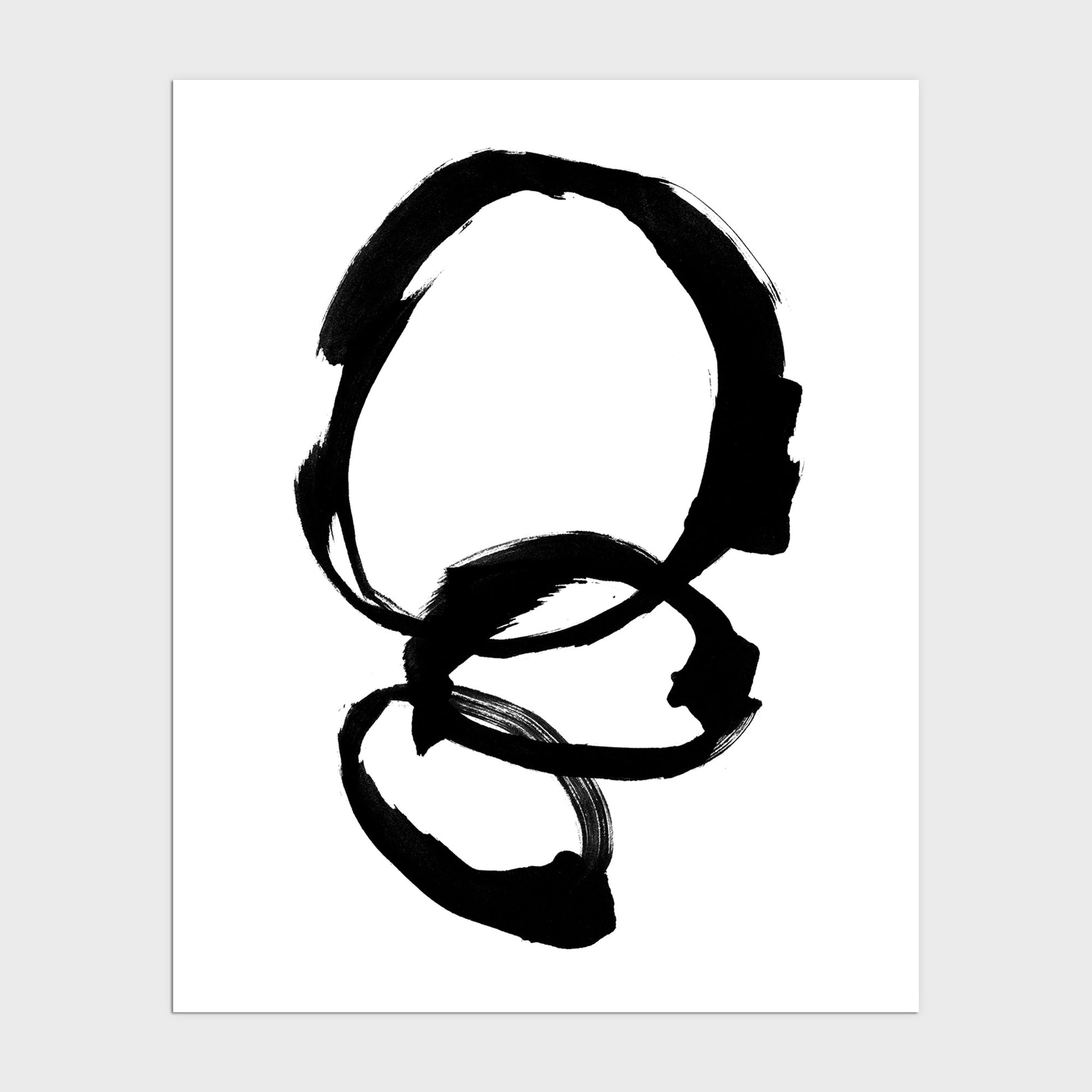 Black and White Rings Minimalist Abstract Ink Painting Print