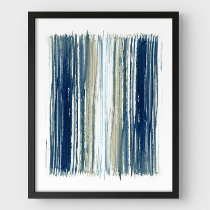 Blue and Beige Stripes Minimalist Abstract Watercolor Painting Print