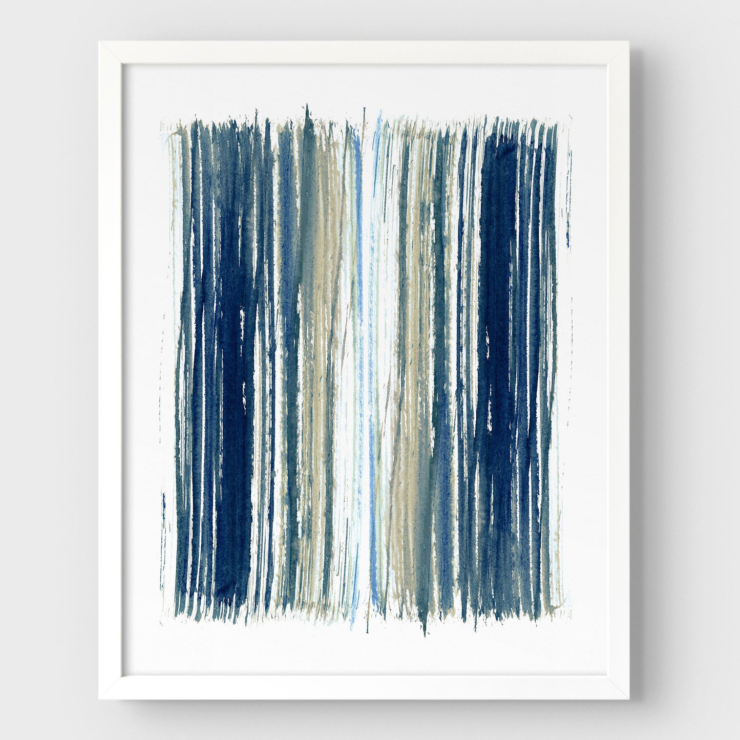 Blue and Beige Stripes Minimalist Abstract Watercolor Painting Print