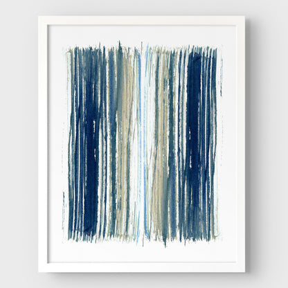 Blue and Beige Stripes Minimalist Abstract Watercolor Painting Print