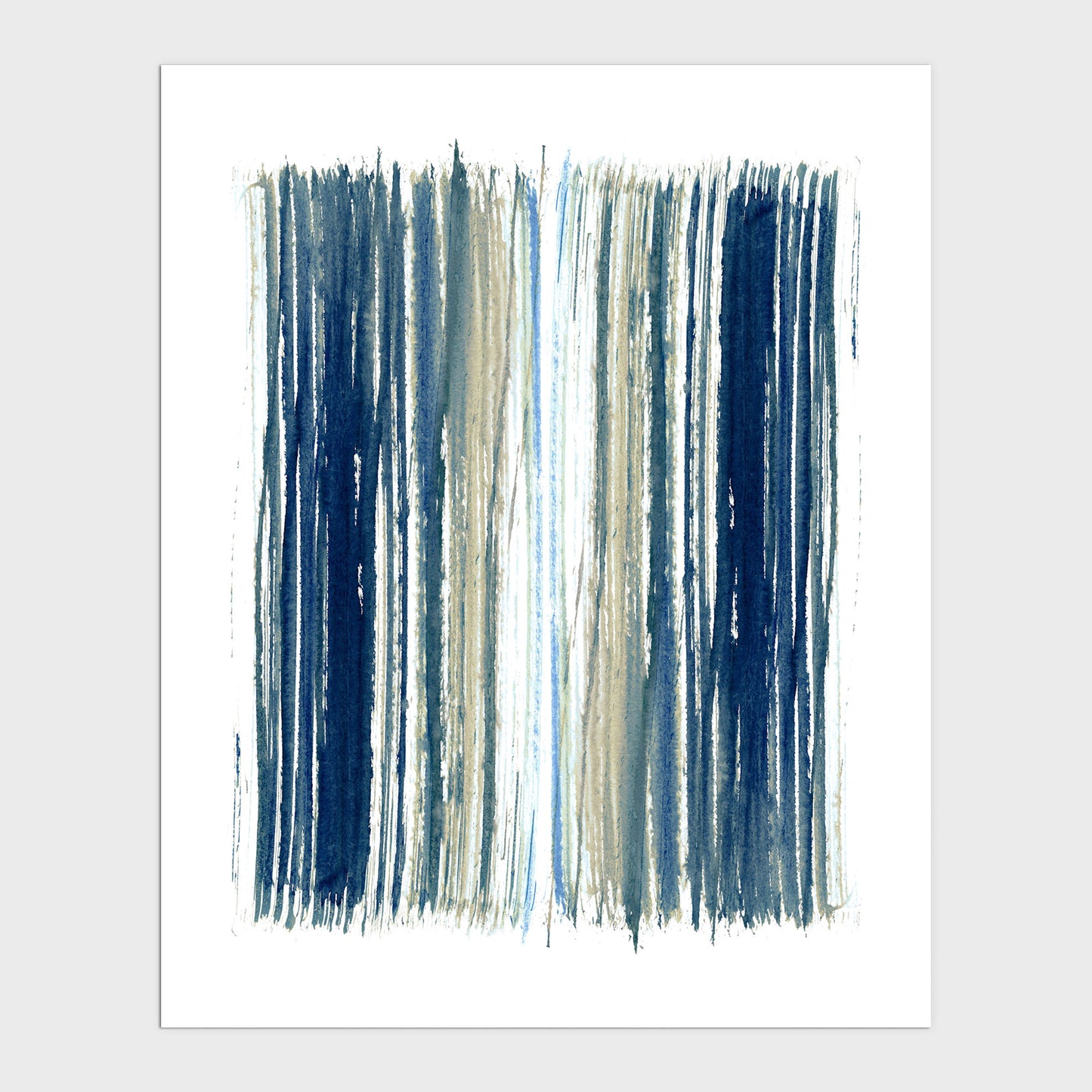 Blue and Beige Stripes Minimalist Abstract Watercolor Painting Print