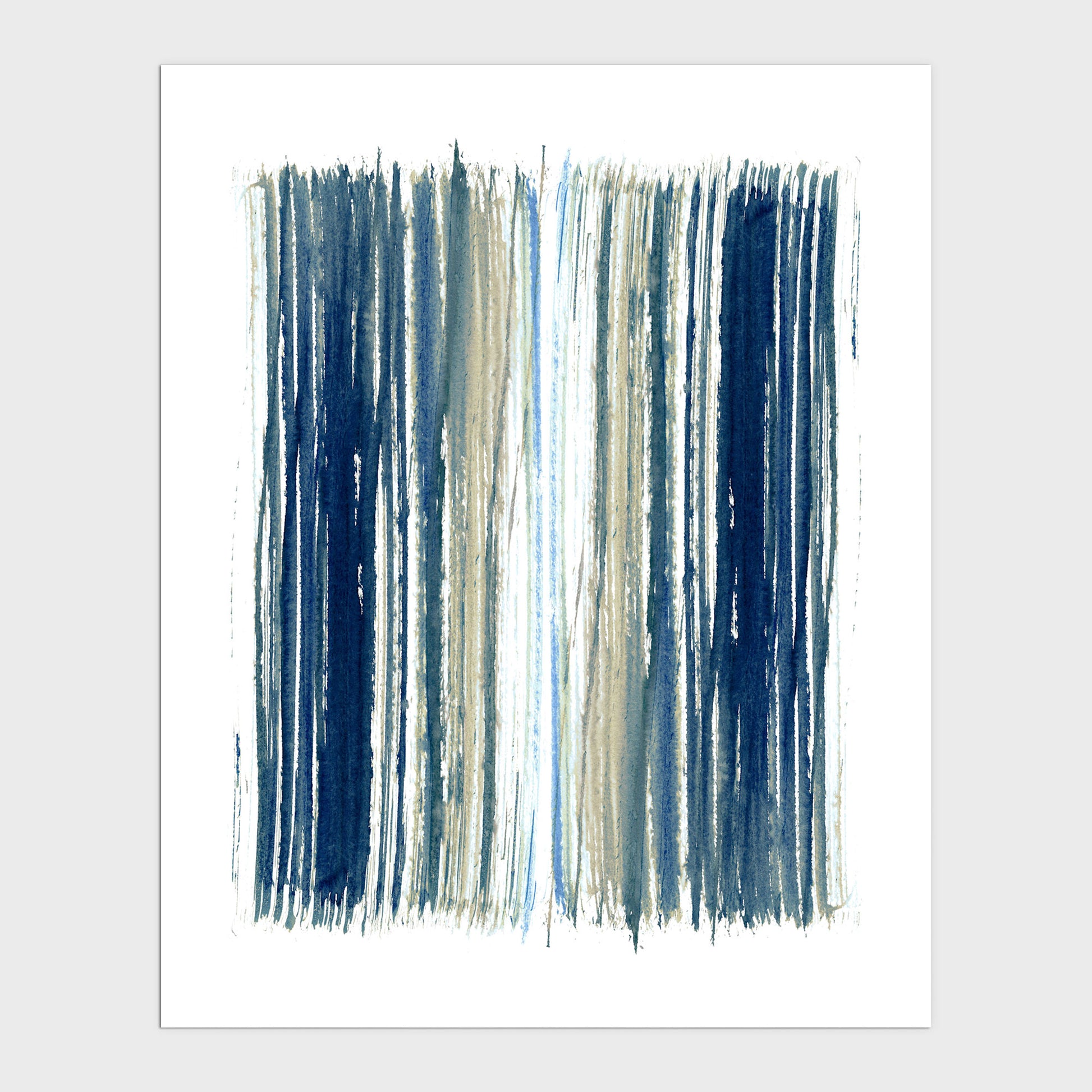 Blue and Beige Stripes Minimalist Abstract Watercolor Painting Print