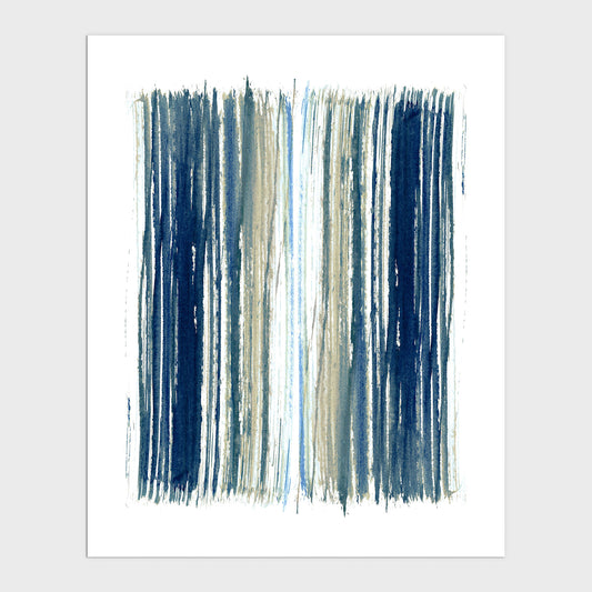 Blue and Beige Stripes Minimalist Abstract Watercolor Painting Print