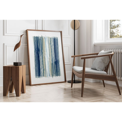 Blue and Beige Stripes Minimalist Abstract Watercolor Painting Print