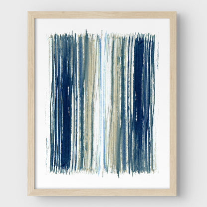 Blue and Beige Stripes Minimalist Abstract Watercolor Painting Print