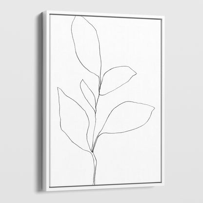 Five Leaf Plant Black and White Minimalist Botanical Line Drawing Print