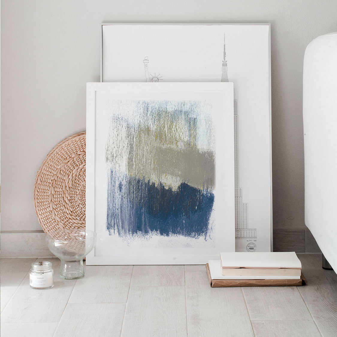 Modern Minimalist Blue and Beige Abstract Print