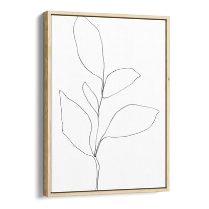 Five Leaf Plant Black and White Minimalist Botanical Line Drawing Print