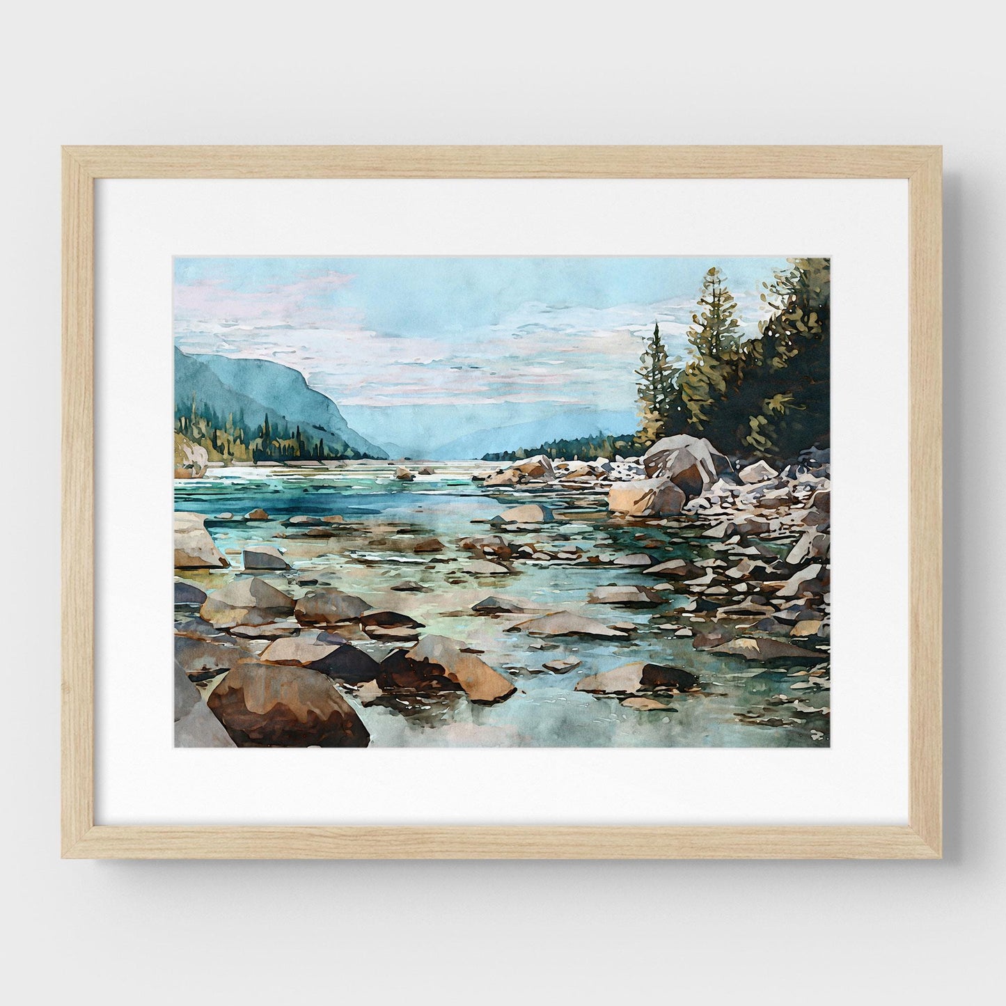 Mountain River Watercolor Art Print