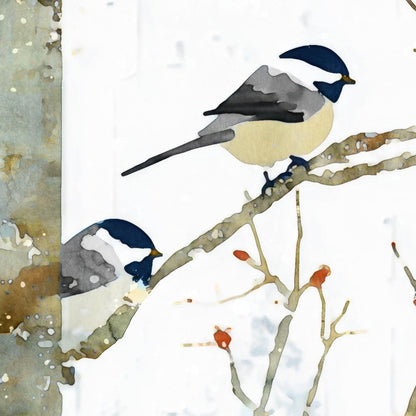 Winter Chickadees on Branches Note Cards