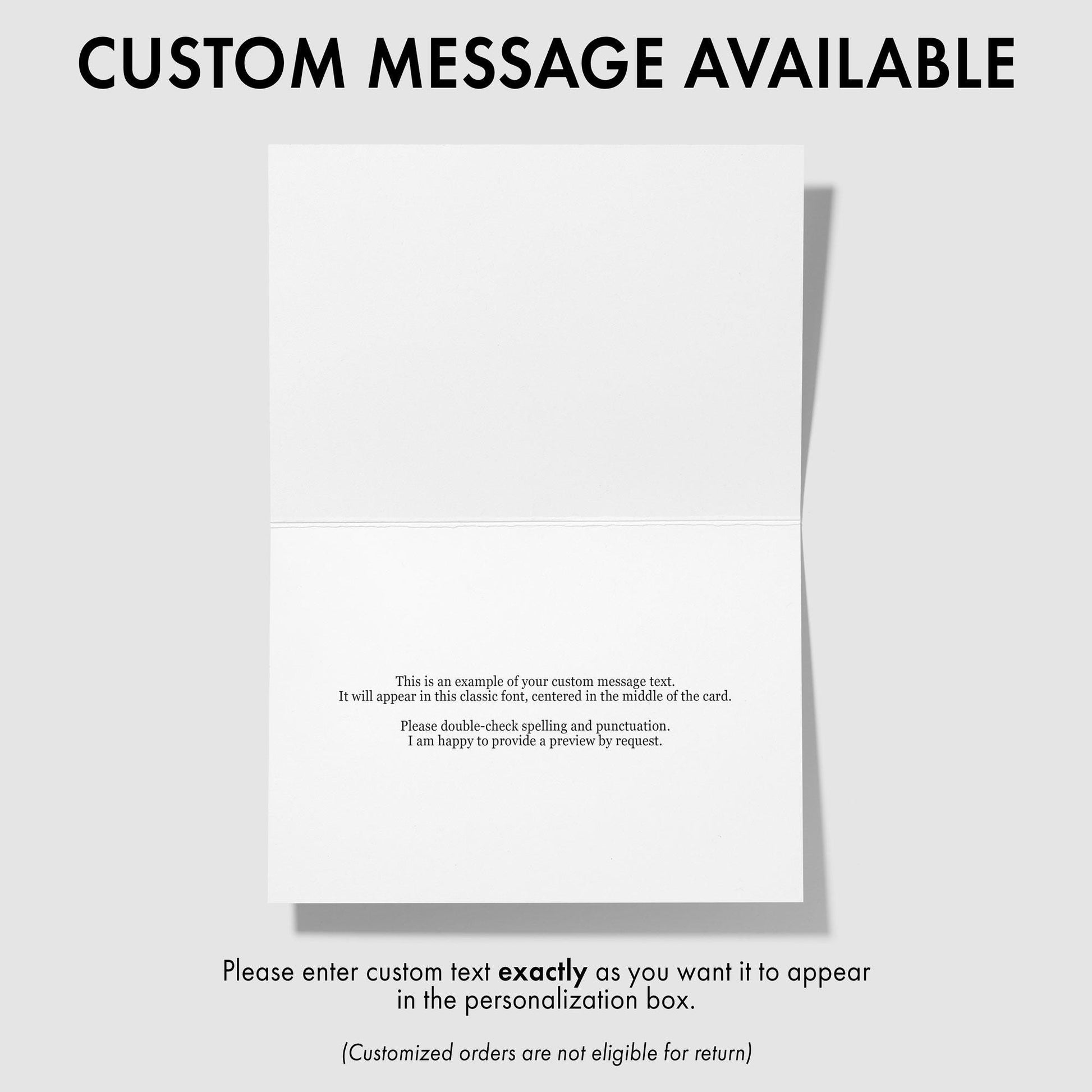 The image is a blank card with a message available for customizing the message text.