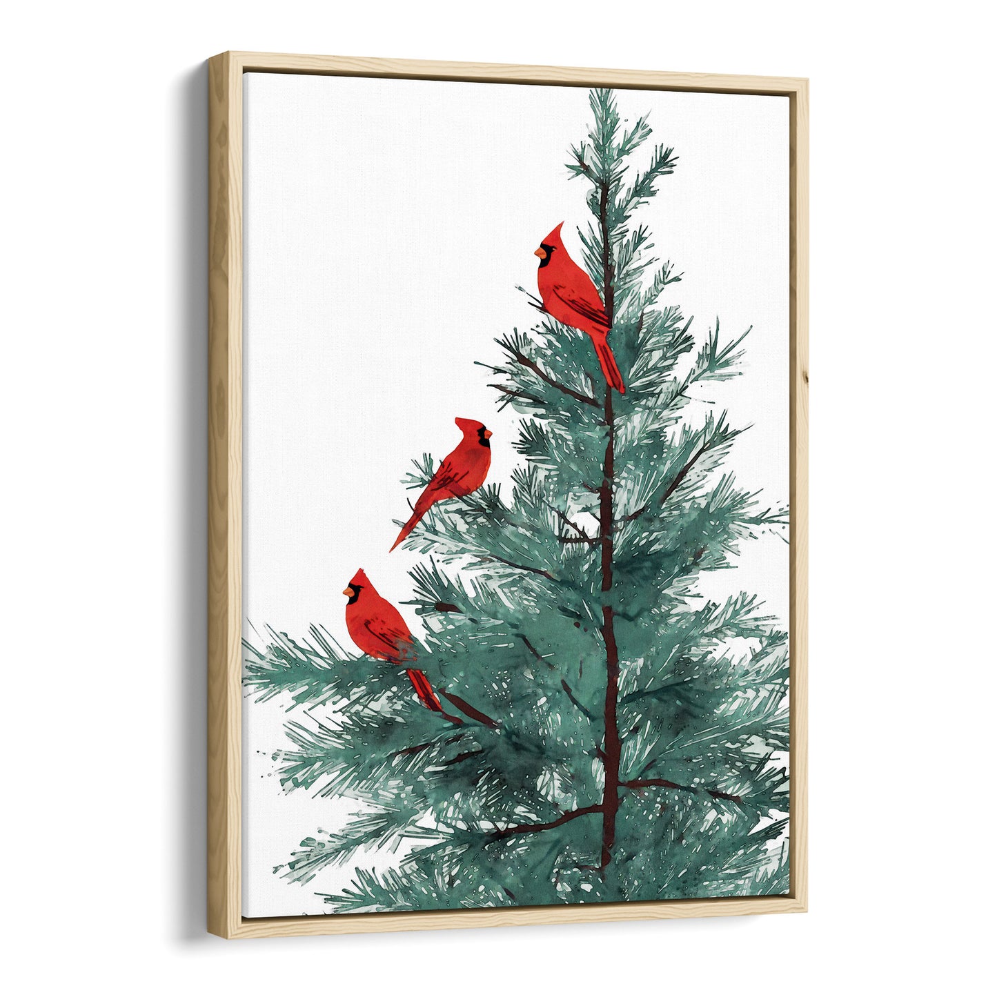 Three Red Cardinals in Pine Tree Art Print