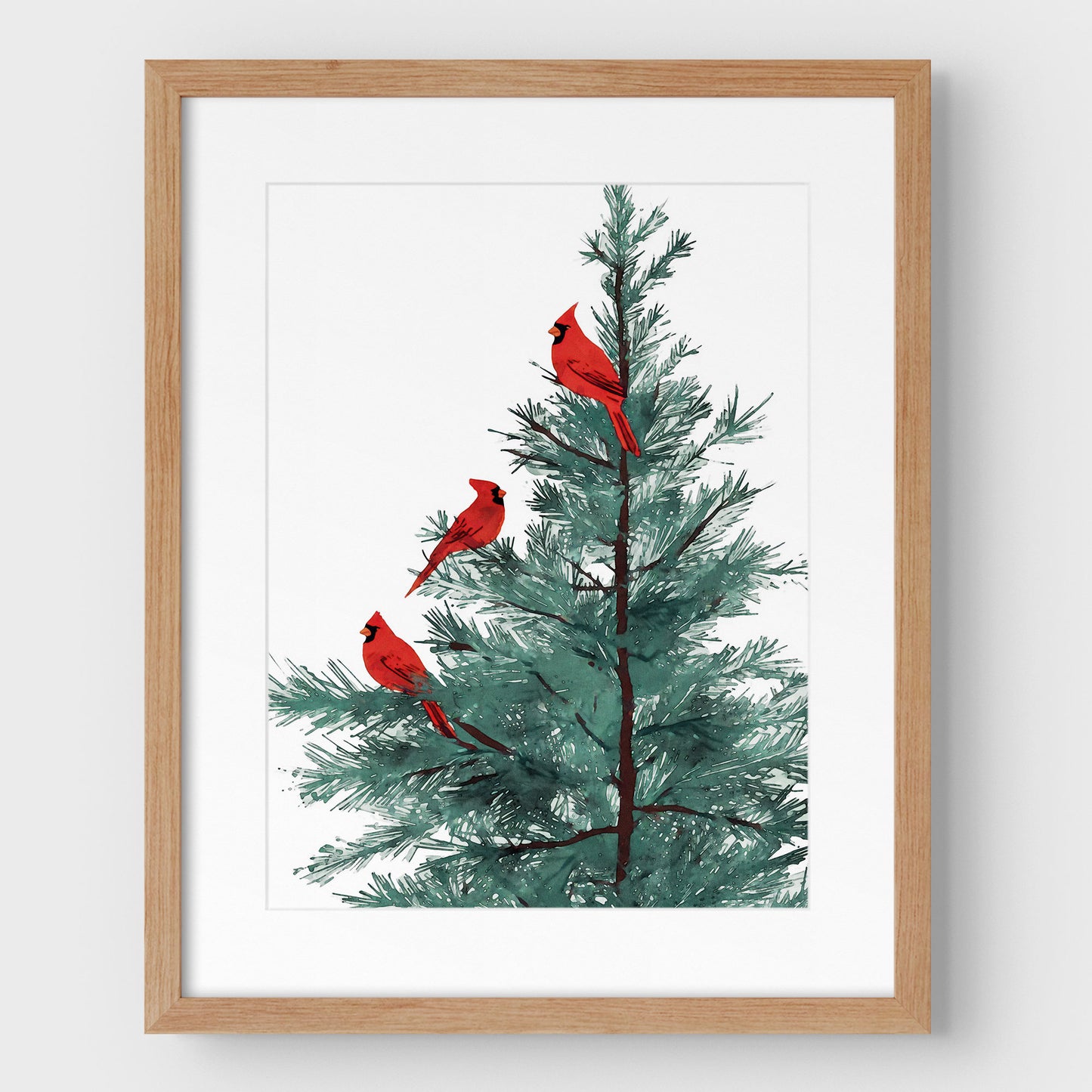 Three Red Cardinals in Pine Tree Art Print