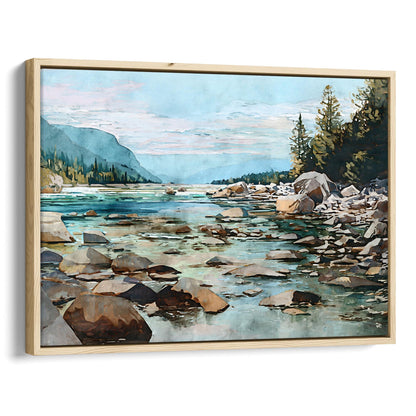 Mountain River Watercolor Art Print