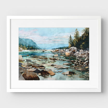 Mountain River Watercolor Art Print