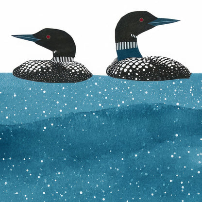 Minimalist Loon Pair Watercolor Note Cards