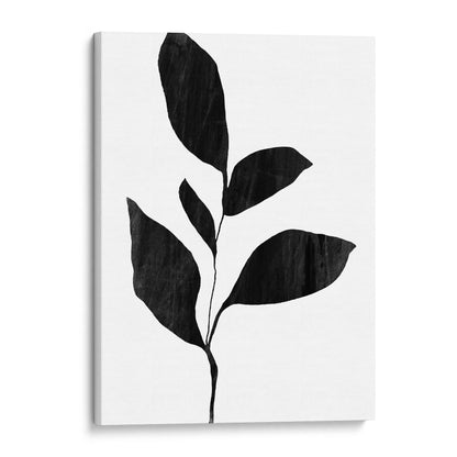 Five Leaf Plant Black and White Botanical Silhouette Painting Print