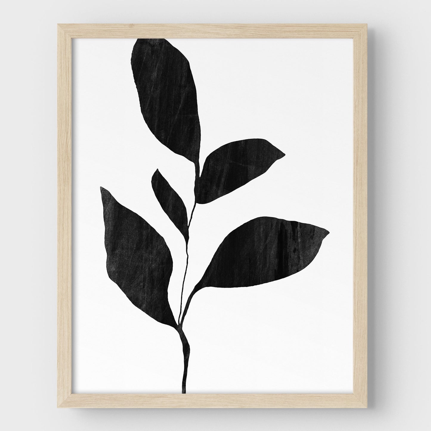 Five Leaf Plant Black and White Botanical Silhouette Painting Print