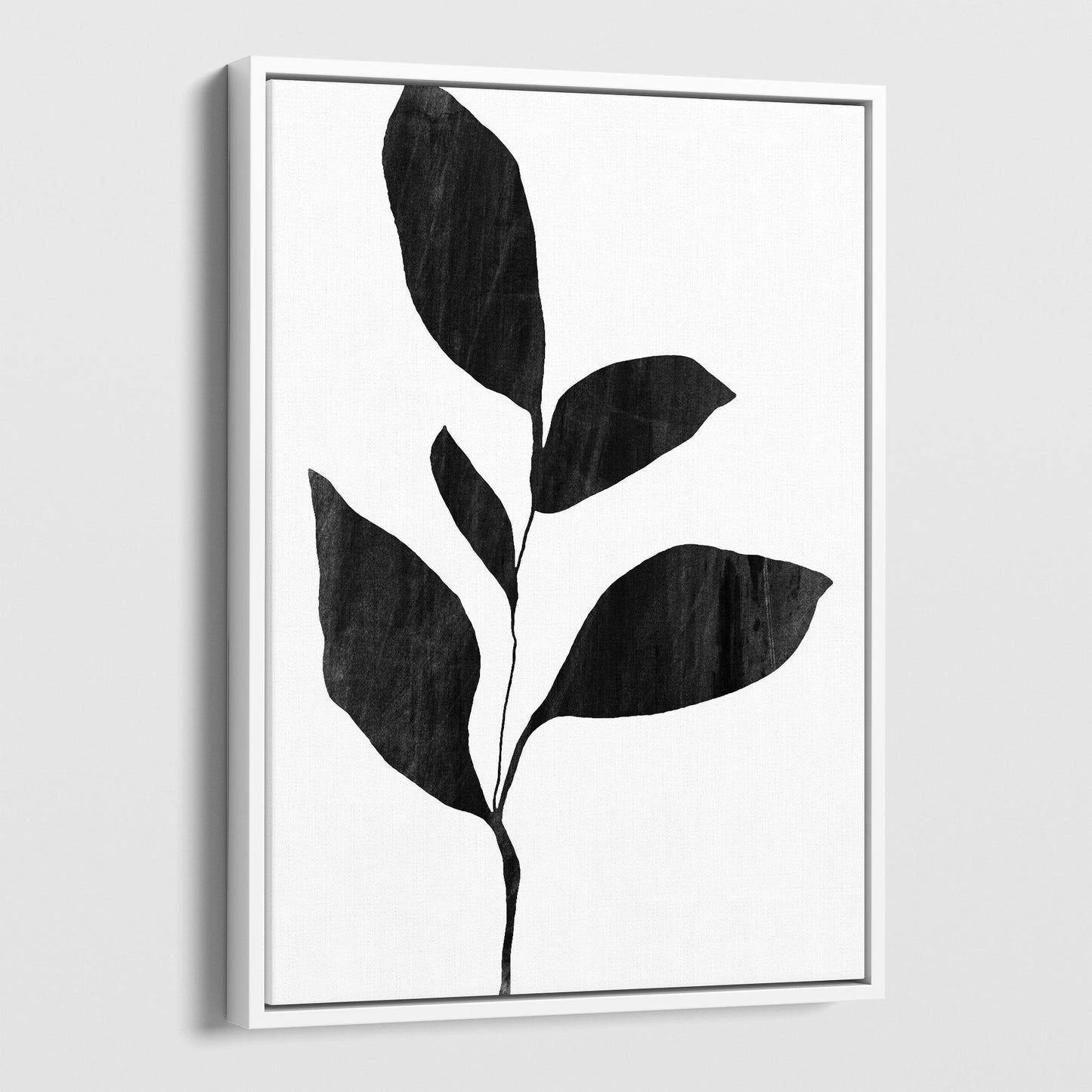 Five Leaf Plant Black and White Botanical Silhouette Painting Print