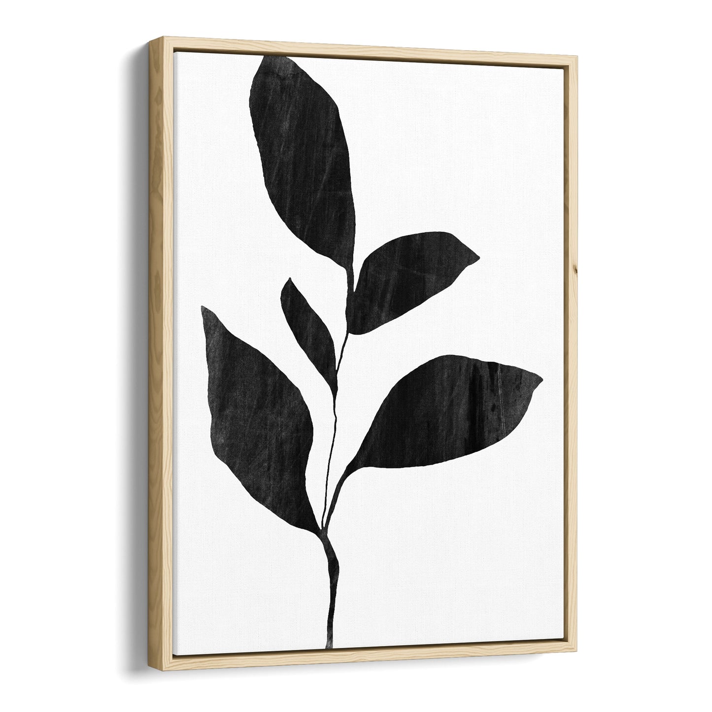 Five Leaf Plant Black and White Botanical Silhouette Painting Print