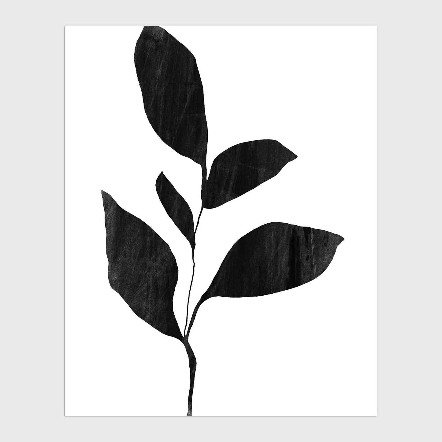 Five Leaf Plant Black and White Botanical Silhouette Painting Print