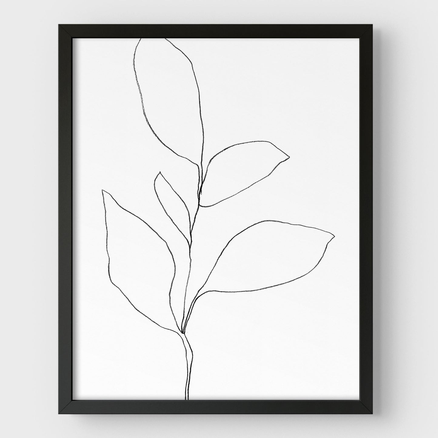 Five Leaf Plant Black and White Minimalist Botanical Line Drawing Print