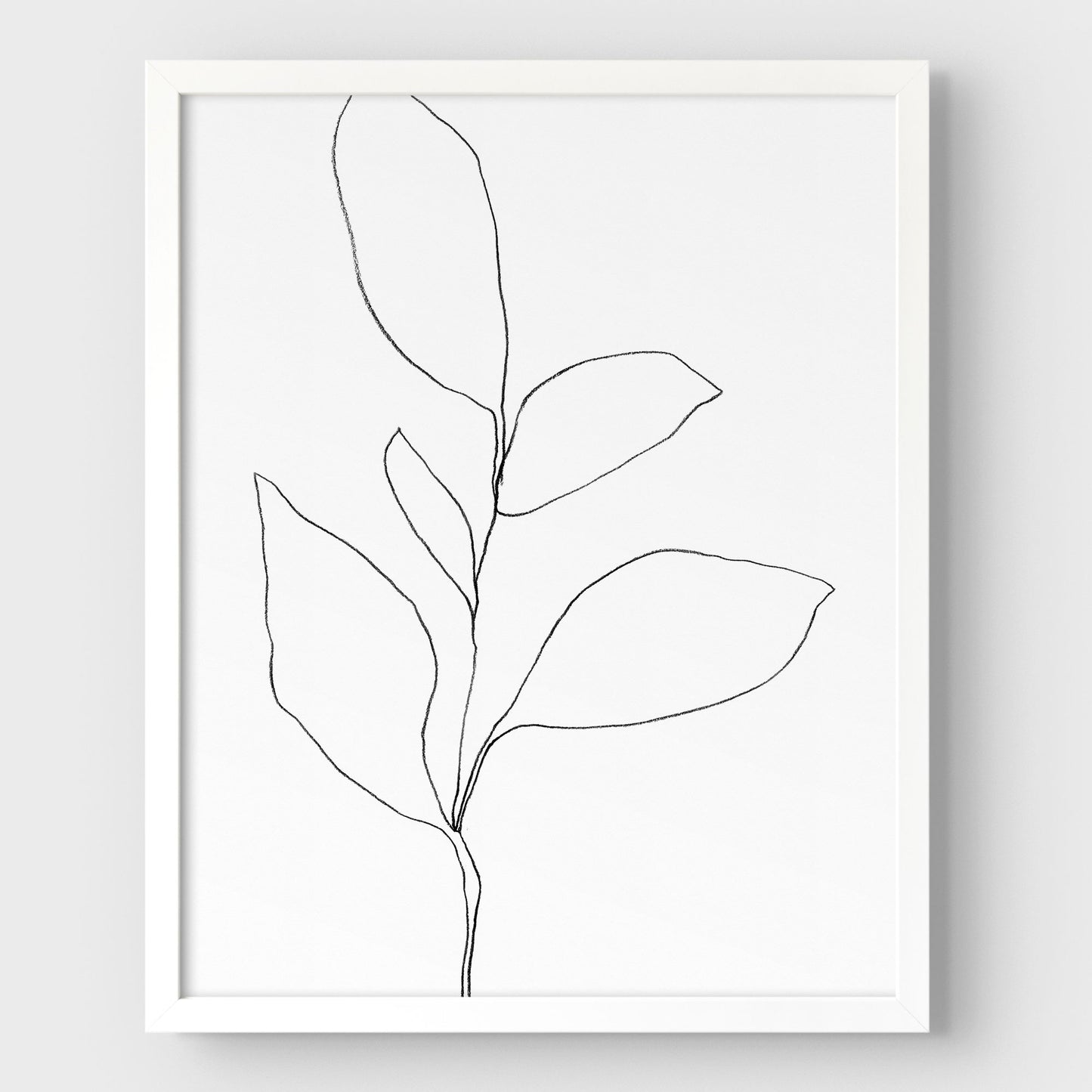 Five Leaf Plant Black and White Minimalist Botanical Line Drawing Print