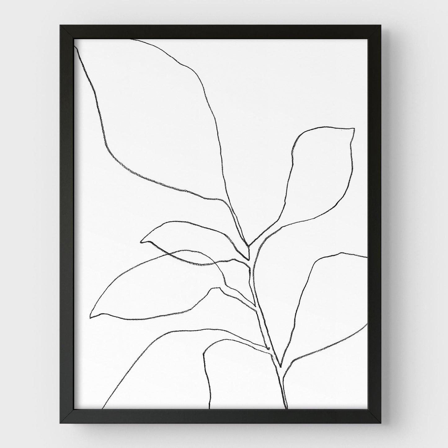 Six Leaf Plant Black and White Minimalist Botanical Line Drawing Print