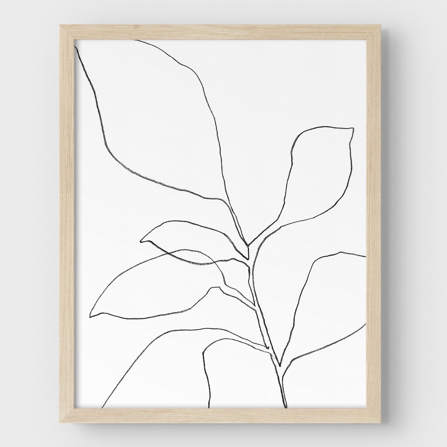 Six Leaf Plant Black and White Minimalist Botanical Line Drawing Print