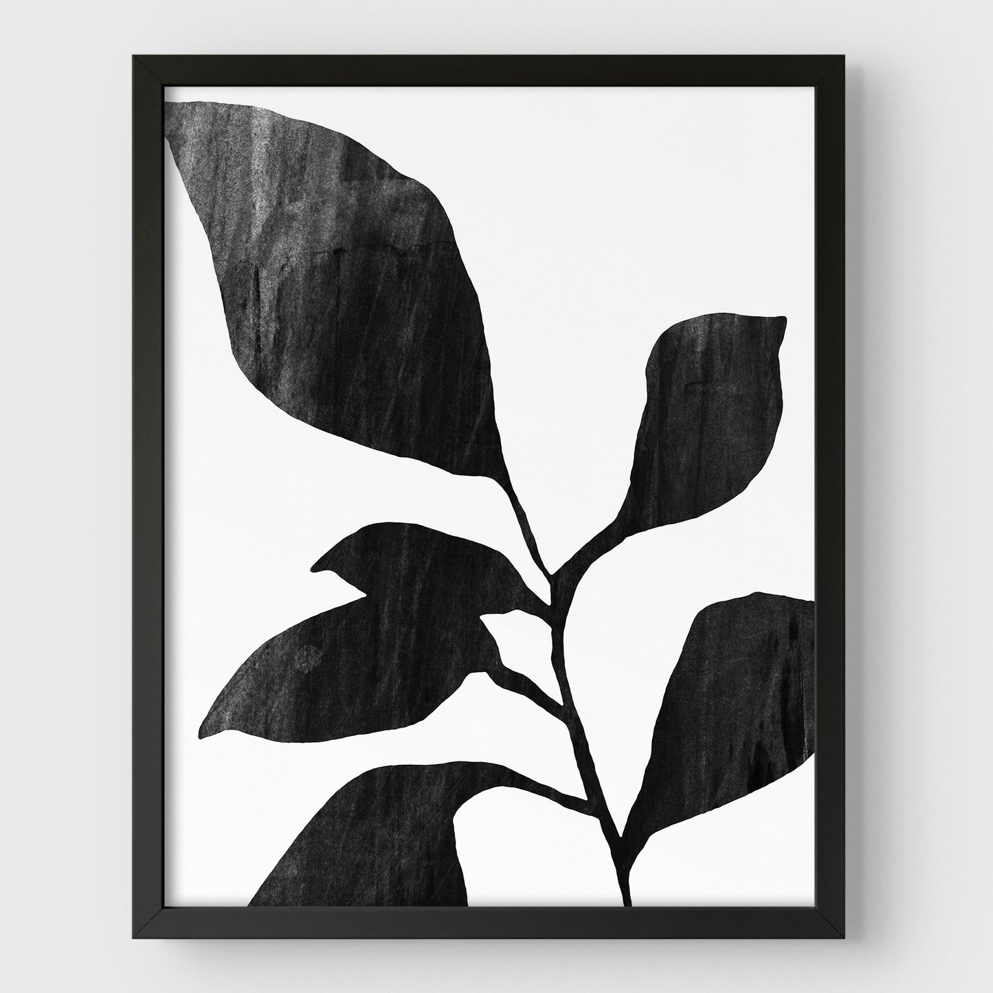 Six Leaf Plant Black and White Botanical Silhouette Painting Print