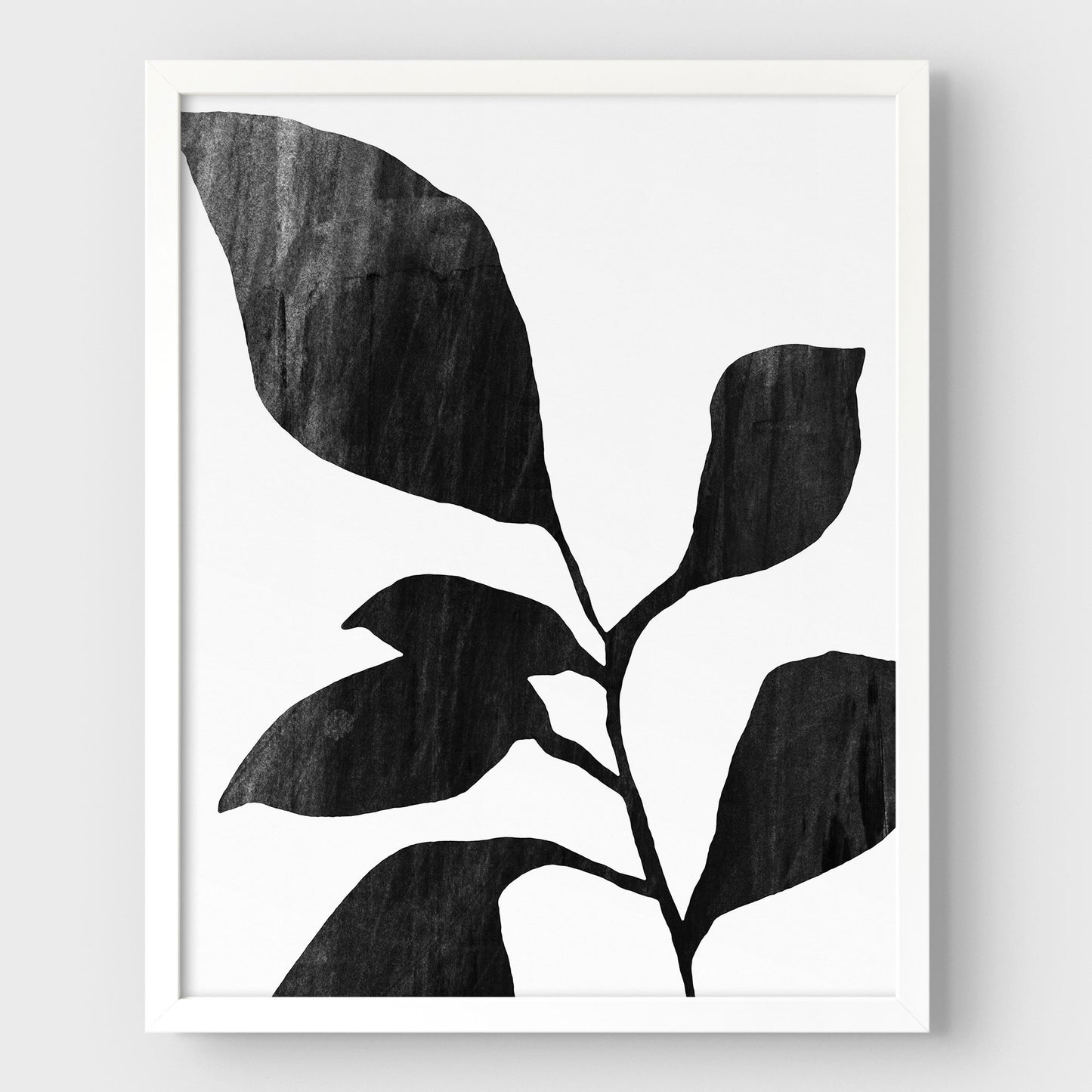 Six Leaf Plant Black and White Botanical Silhouette Painting Print