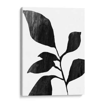 Six Leaf Plant Black and White Botanical Silhouette Painting Print