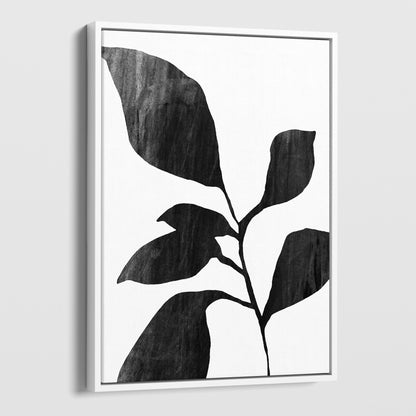 Six Leaf Plant Black and White Botanical Silhouette Painting Print