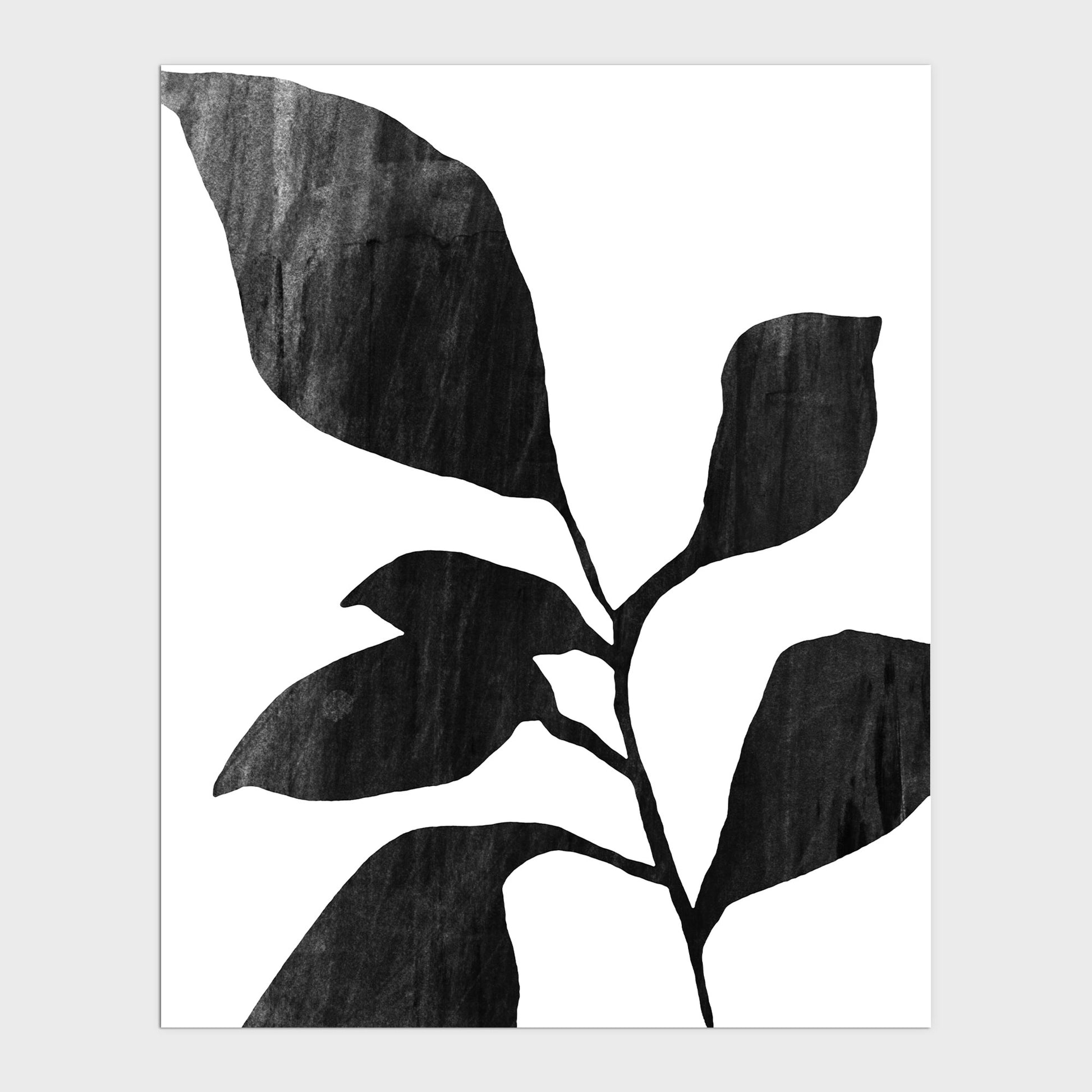 Six Leaf Plant Black and White Botanical Silhouette Painting Print