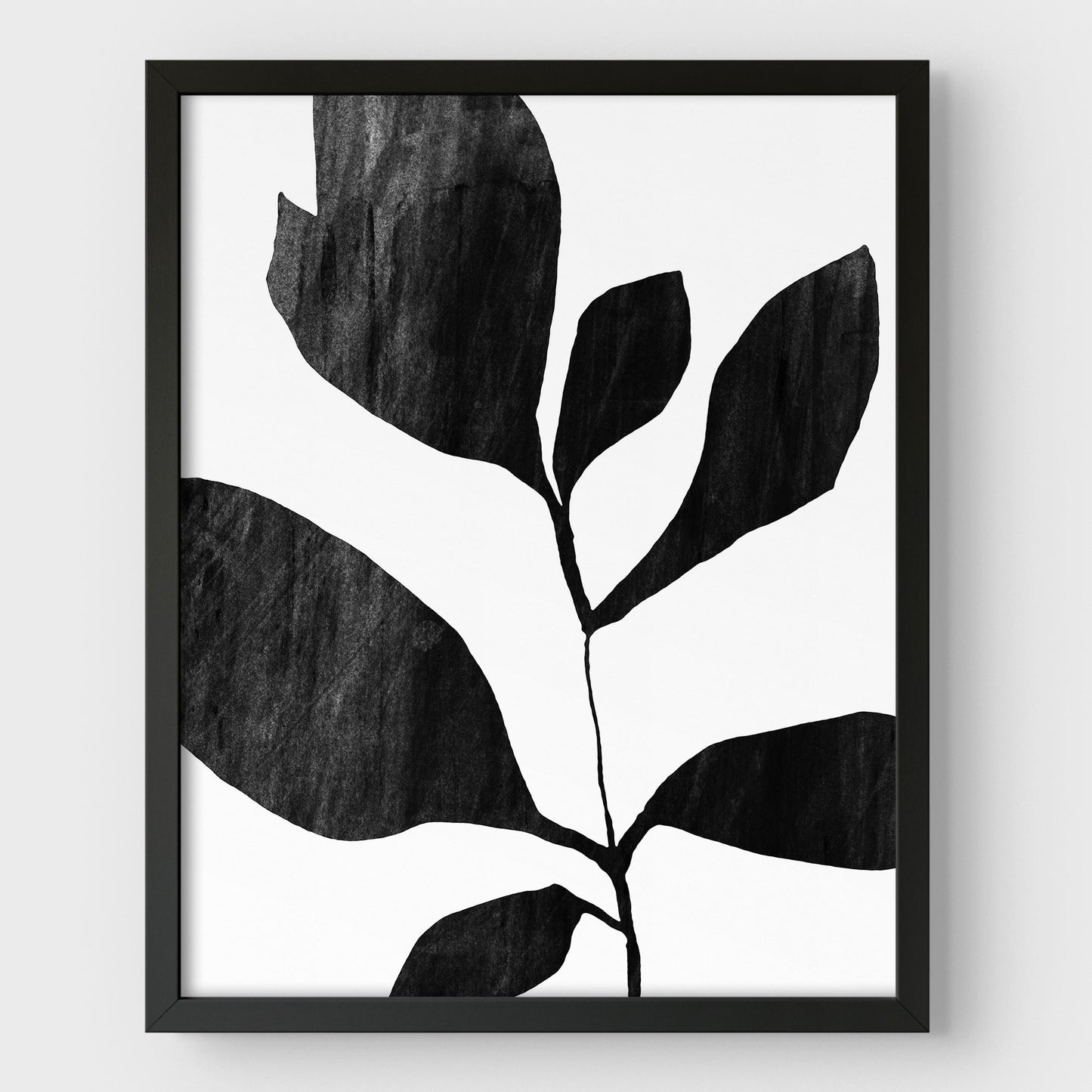 Seven Leaf Plant Black and White Botanical Silhouette Painting Print