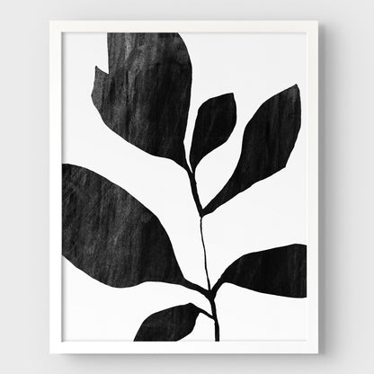 Seven Leaf Plant Black and White Botanical Silhouette Painting Print