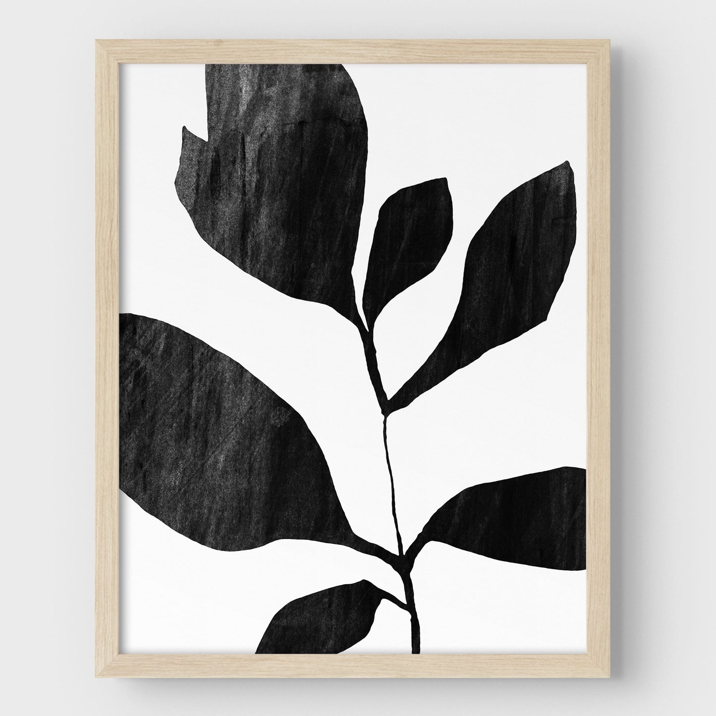 Seven Leaf Plant Black and White Botanical Silhouette Painting Print