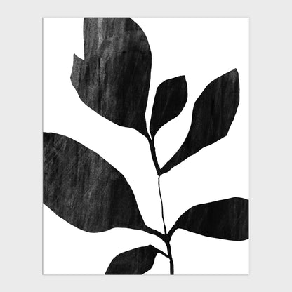 Seven Leaf Plant Black and White Botanical Silhouette Painting Print