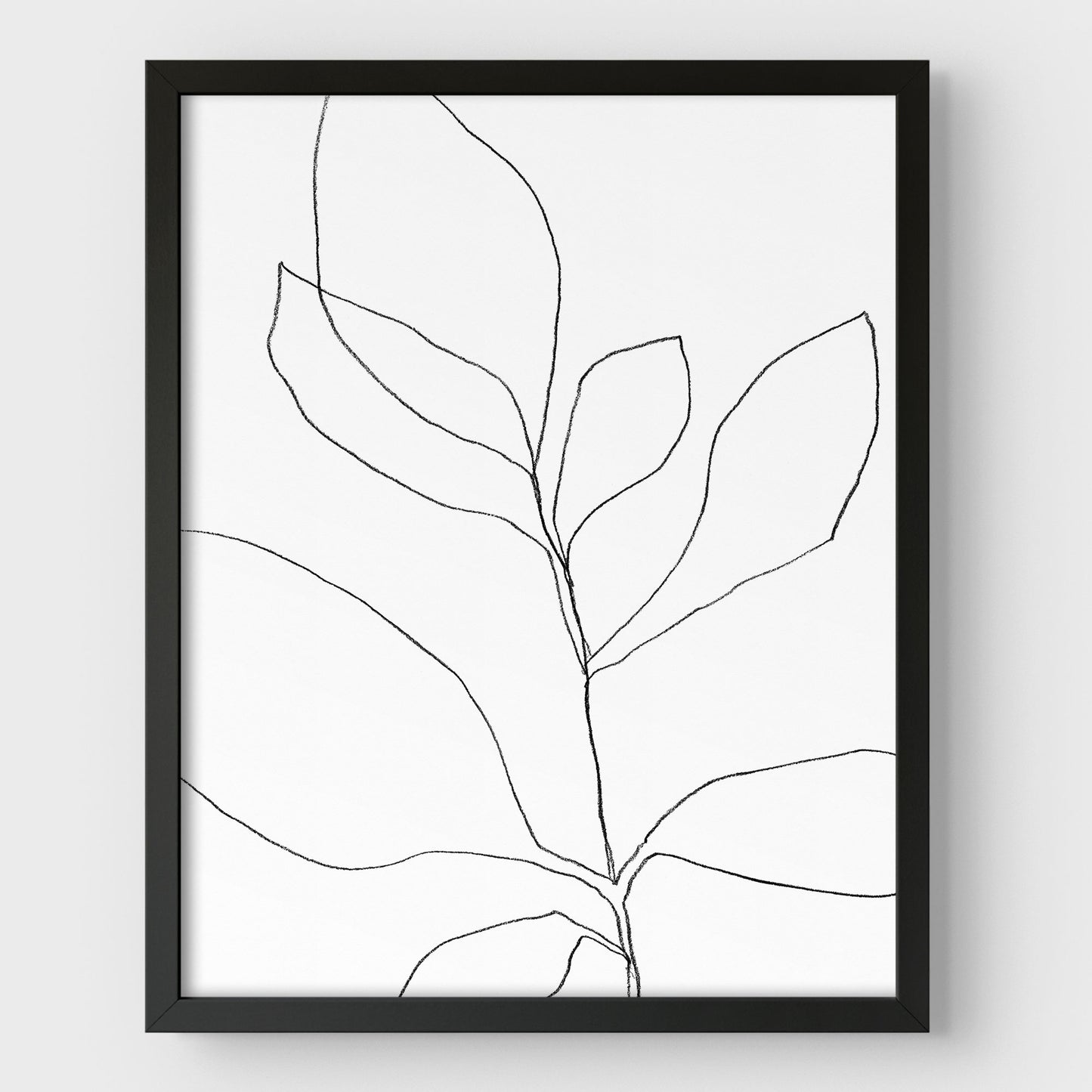 Seven Leaf Plant Black and White Minimalist Botanical Line Drawing Print