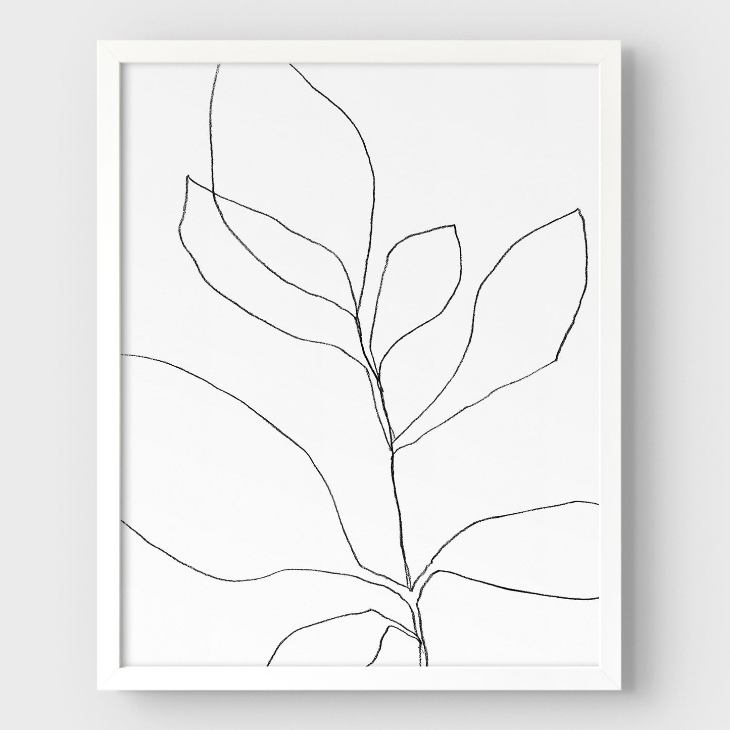 Seven Leaf Plant Black and White Minimalist Botanical Line Drawing Print