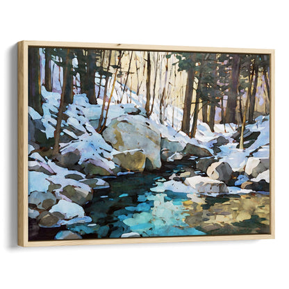 Winter Forest Stream Watercolor Print