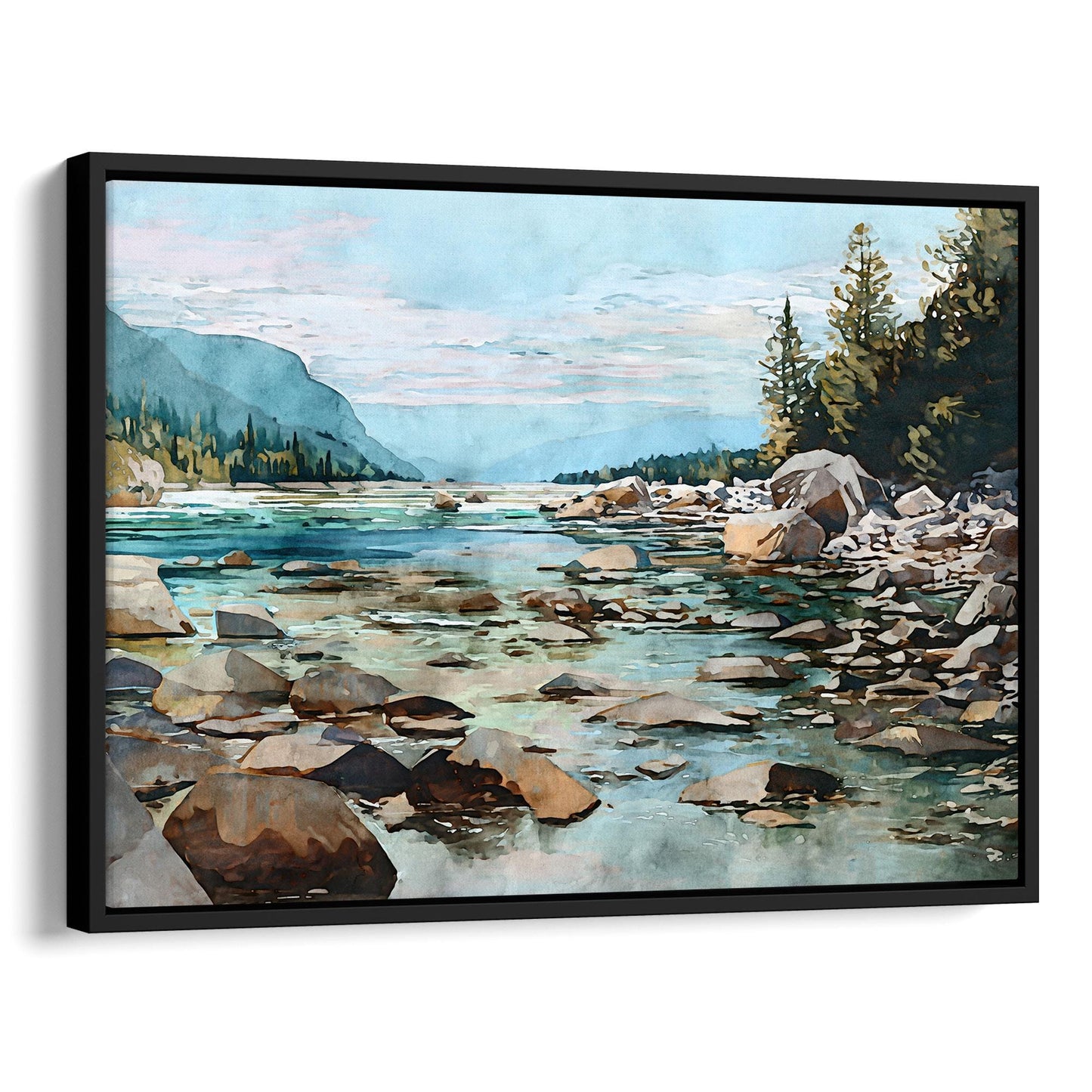 Mountain River Watercolor Art Print